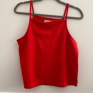 Bright red Madewell tank top.